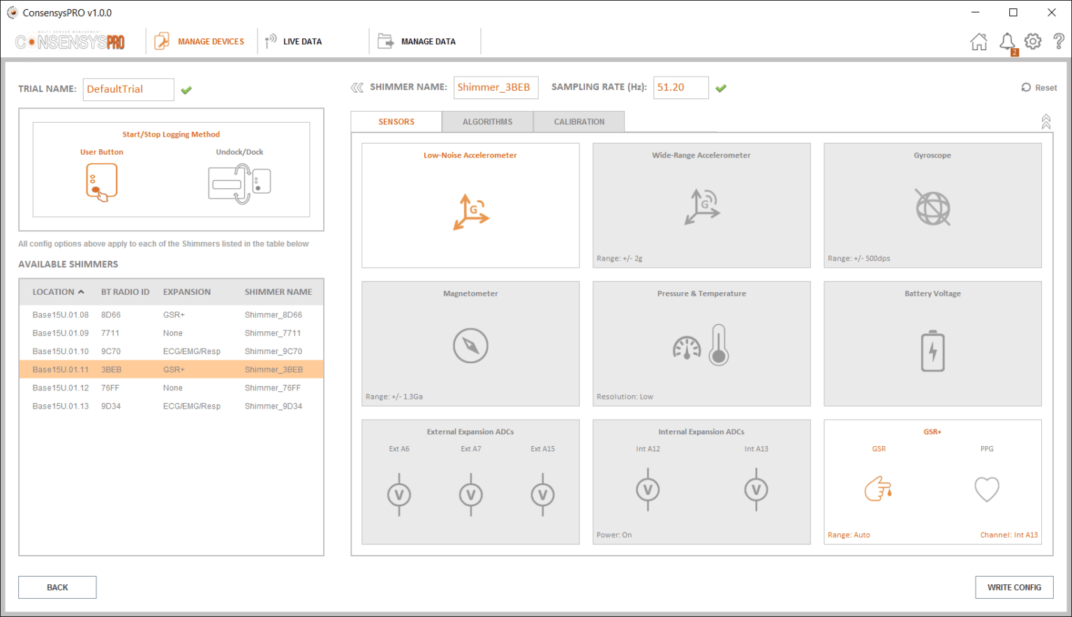 ConsensysPRO Software - Shimmer Wearable Sensor Technology